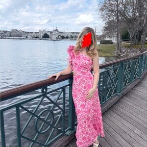 Hello Molly Uplifted One Shoulder Maxi Dress Pink - Small